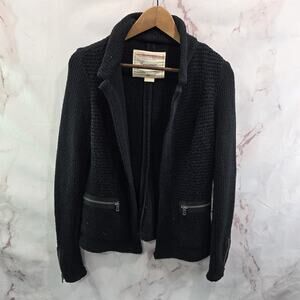Anthropologie Sweater Blazer Womens XS Black Stretch Newry Zip Moto Cardigan